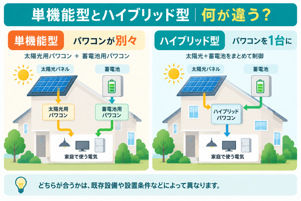 単機能型とハイブリッド型の蓄電池の違い